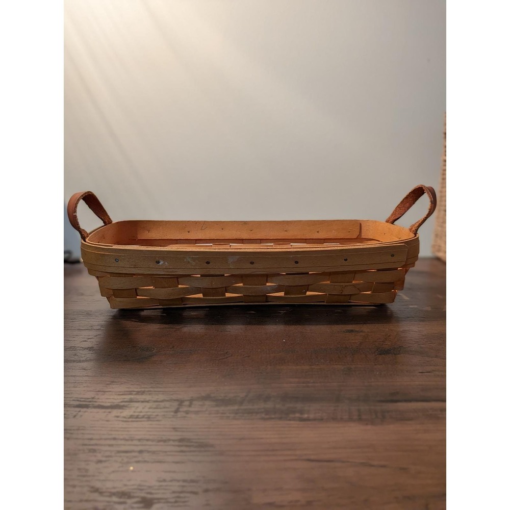 Longaberger Baskets Woven Wood Leather Handles Basket Organizer Storage - Picture 4 of 13